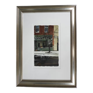 Joseph Alleman Cityscape in Winter Watercolor Painting For Sale