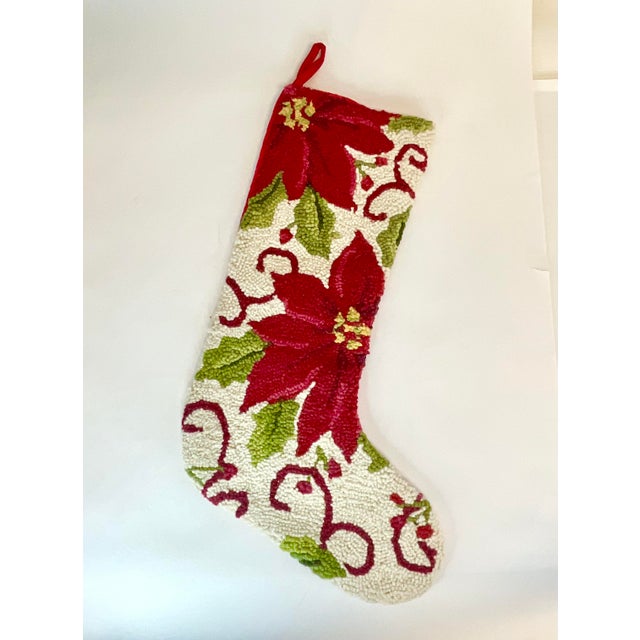 From our private collection. This is a gorgeous large Christmas Needlepoint Stocking. It features red Poinsettia with...