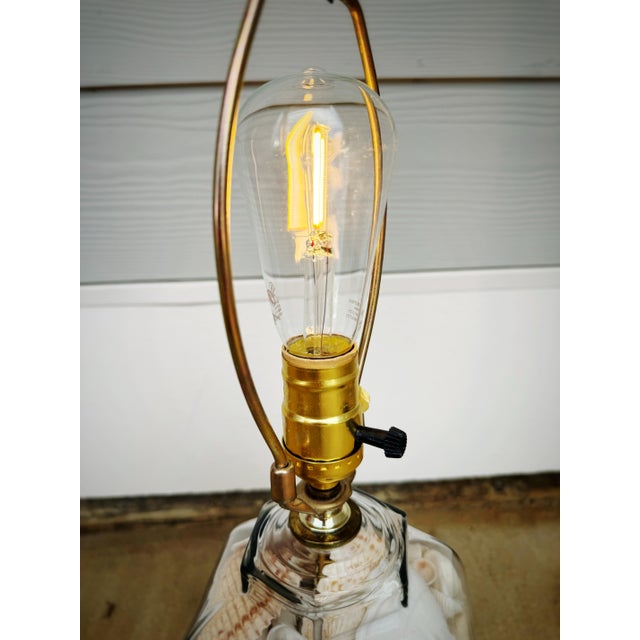 Metal Vintage Coastal Seashell-Filled Glass Table Lamp With Burlap Shade For Sale - Image 7 of 12