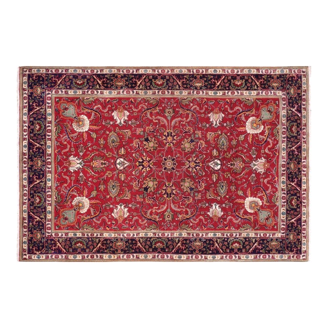 Vintage Hand-Knotted Wool Rug – 8'0" X 11'4" – Red All-Over Floral Traditional Carpet For Sale