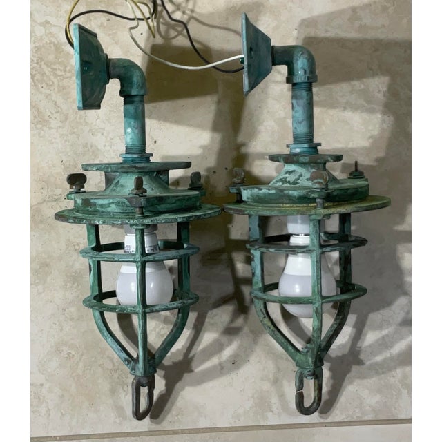 Metal Pair of Antique Bronze Nautical Marine Wall Sconces, or Convoy Lights For Sale - Image 7 of 11