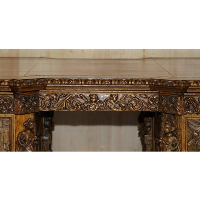 Museum Quality Victorian Walnut Partner Desk With 17th-Century Carved Panels For Sale - Image 13 of 18