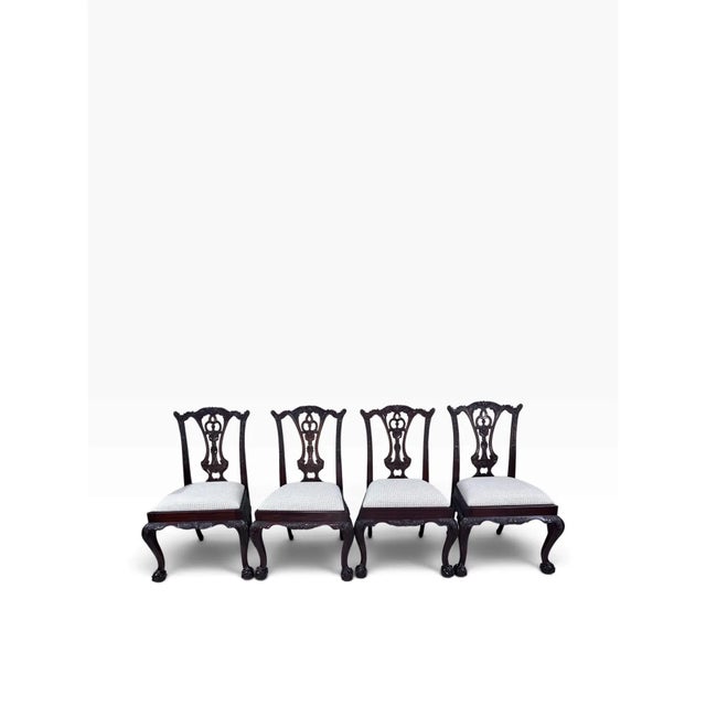 Chippendale Maitland-Smith Carved Mahogany Chippendale Dining Chairs, Newly Upholstered – Set of 4 For Sale - Image 3 of 11