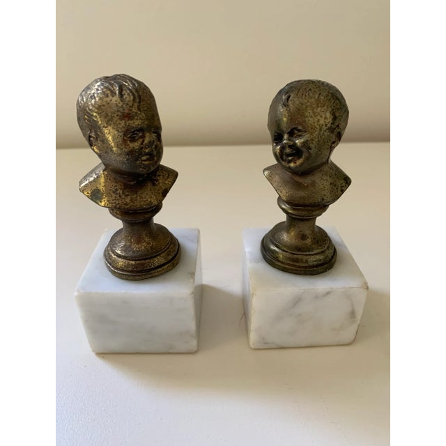 Vintage Brass & Marble Child Busts Bookends - a Pair For Sale - Image 11 of 11