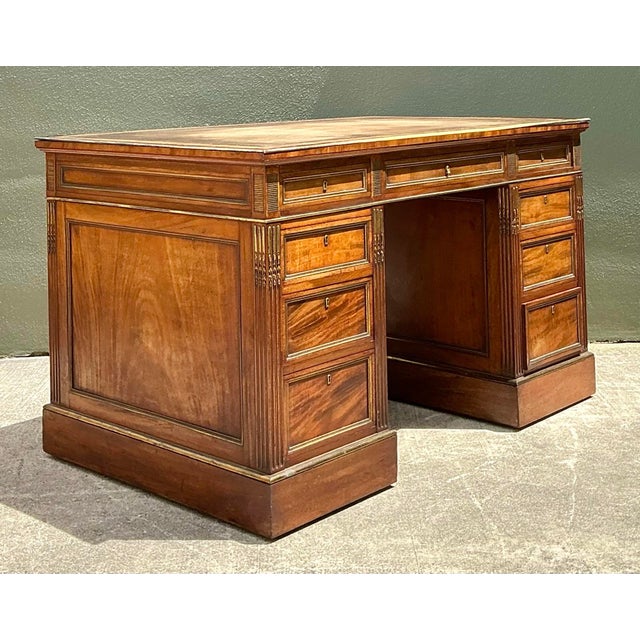 Vintage Bertram and Sons Gilt Tipped Leather Top Desk For Sale - Image 9 of 12