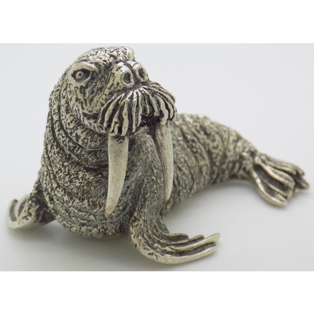 Silver 3-Oz. Vintage Italian Handmade Genuine Silver Walrus Large Figurine by Mario Cerreti of Arezzo, 1950s Heavy Solid 800 Silver Statue Decor For Sale - Image 8 of 14