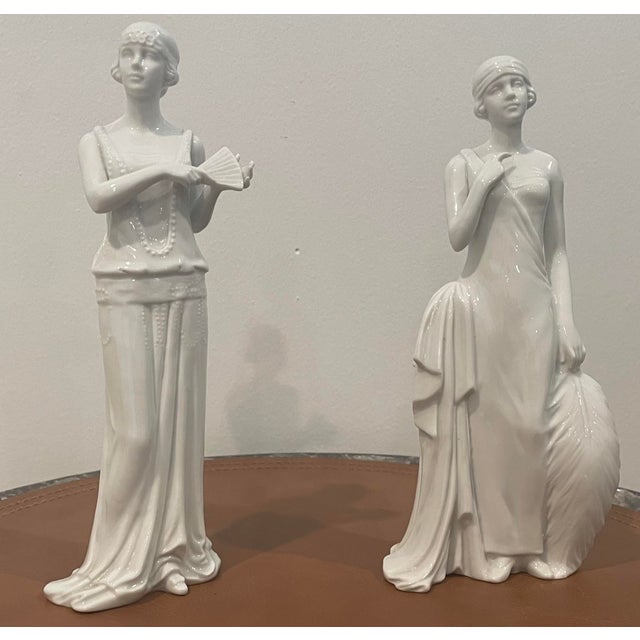 Mid-Century Modern Pair of Unsigned Art Deco Porcelain French Woman Figurine For Sale - Image 3 of 6