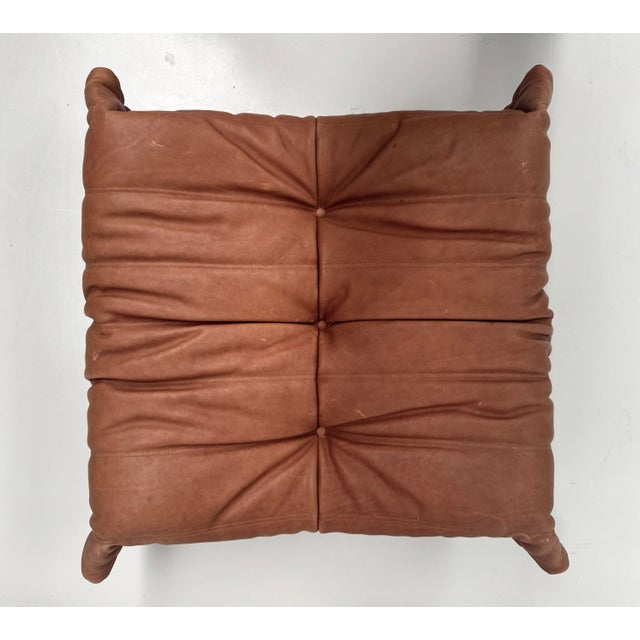 French Togo Ottoman in Cognac Neck Leather attributed to Michel Ducaroy for Ligne Roset For Sale - Image 6 of 10
