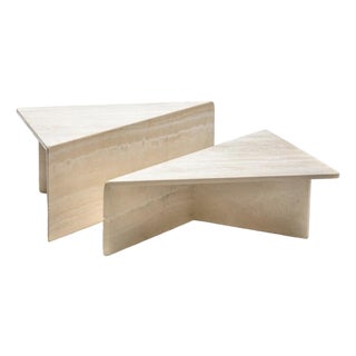 Italian Vintage Solid Travertine Sculptural Coffee Table For Sale