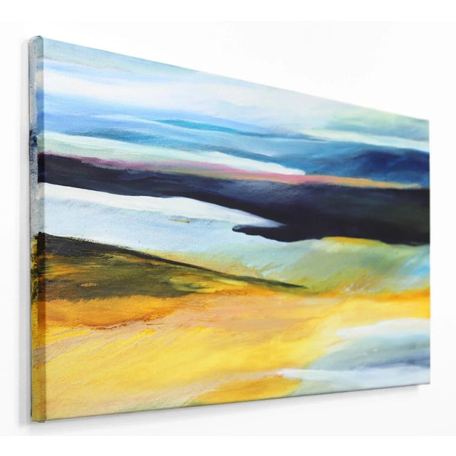 Water Meets Air II - Serene Seascape Contemporary Original Abstract Oil Painting Blue Yellow Green Ocean Landscape Art by Bettina Mauel For Sale In Los Angeles - Image 6 of 9