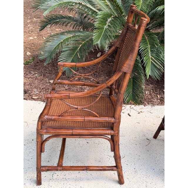 Vintage Chinoiserie Rattan Bamboo Armchairs Woven Cane Seat & Backrest 1970s Vintage For Sale In Savannah - Image 6 of 14