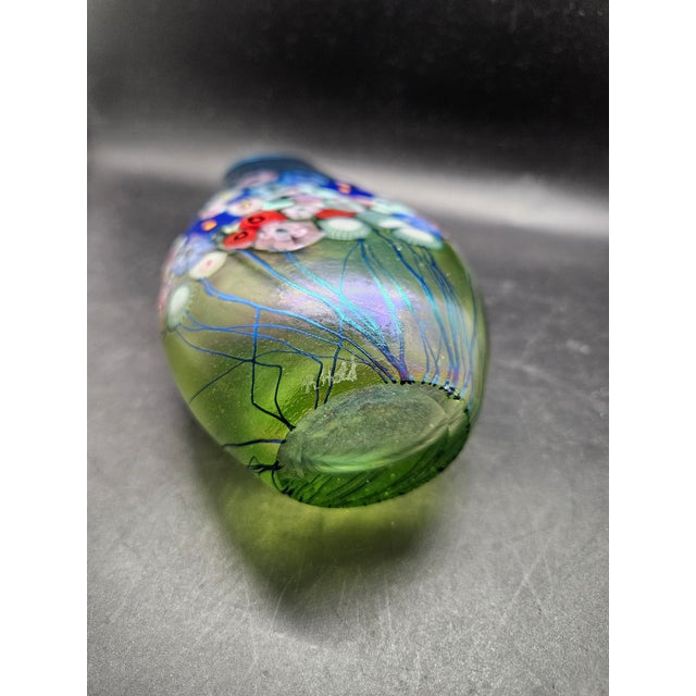 Hand-Blown Robert Held Art Glass Floral Landscape Teardrop Vase