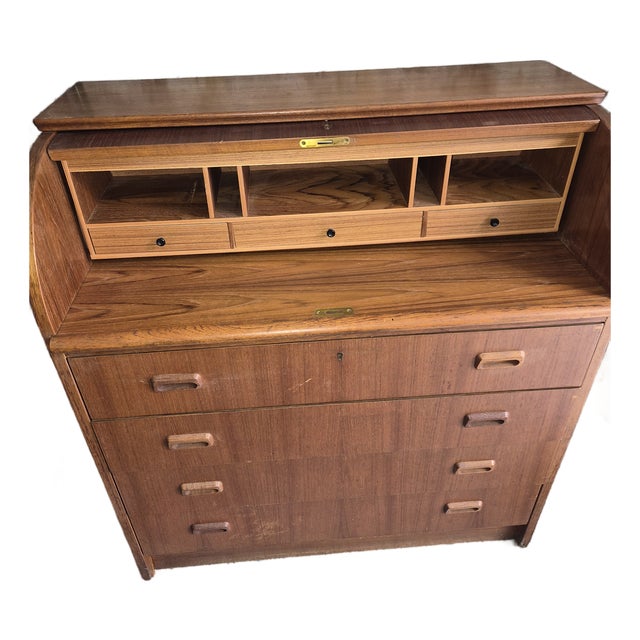 Danish Cylinder Secretary Desk For Sale