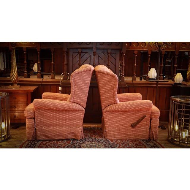 Vintage Recliner Lounge Chairs in Coral Fabric, 2010s, Set of 2 For Sale - Image 6 of 16