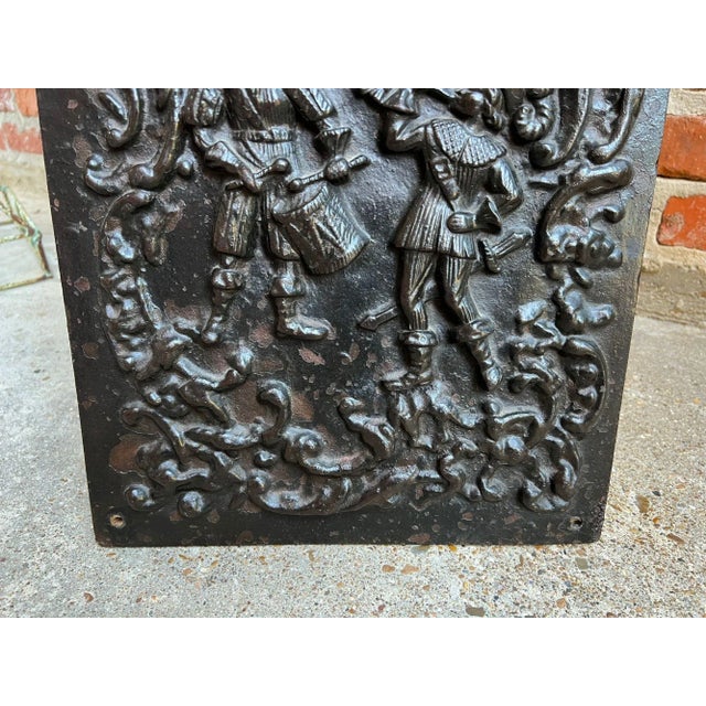Metal Antique English Fireback Cast Iron Hearth Panel Kitchen Backsplash Floral Music C1880 For Sale - Image 7 of 13