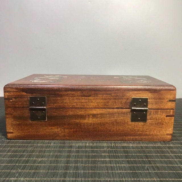Chinese Vintage Chinese Rosewood Box With Mother of Pearl "Two Dragons" Inlay For Sale - Image 3 of 9