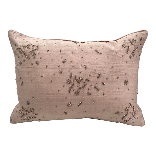 Mini Floral Decorative Beaded Pale Pink Silk Pillow Cover For Sale