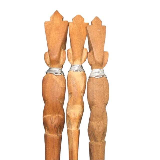 Brown Mid Century Tribal Hand Carved Wooden Serving Utensils- Set of 3 For Sale - Image 8 of 12