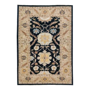Dark Blue Modern Floral Sultanabad Handmade Wool Rug