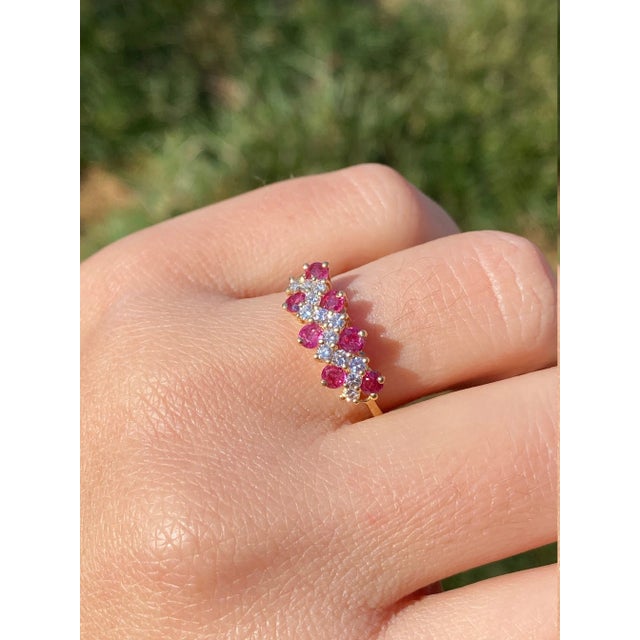 Gold The Owena: Ladies Contemporary 14K Ruby and Diamond Zig Zag Band For Sale - Image 8 of 9