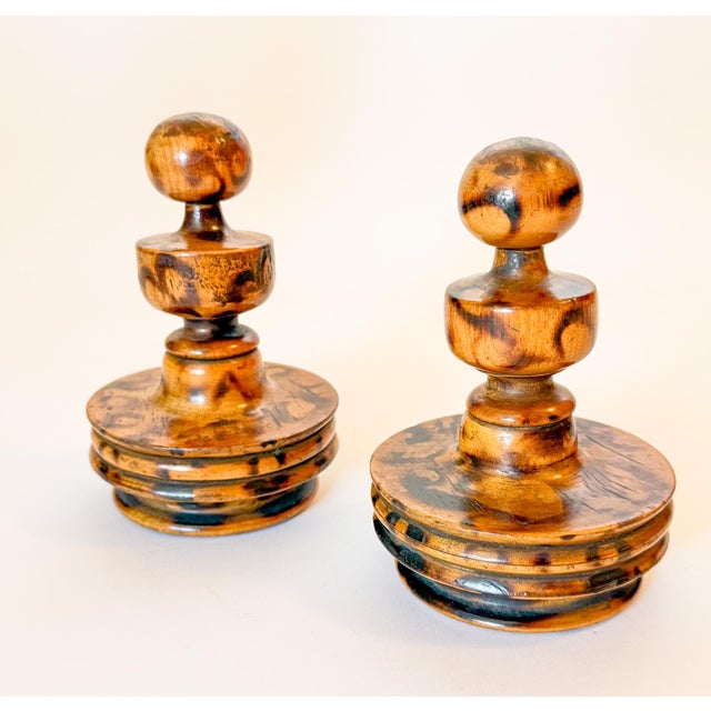 Ornamental & Decorative Materials Vintage Scorched Faux Bamboo Wooden Finials, a Pair For Sale - Image 7 of 7