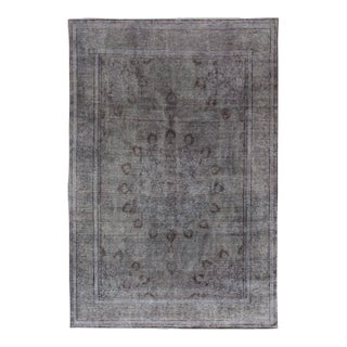 1960s Vintage Persian Distressed Handmade Medallion Gray Wool Rug For Sale
