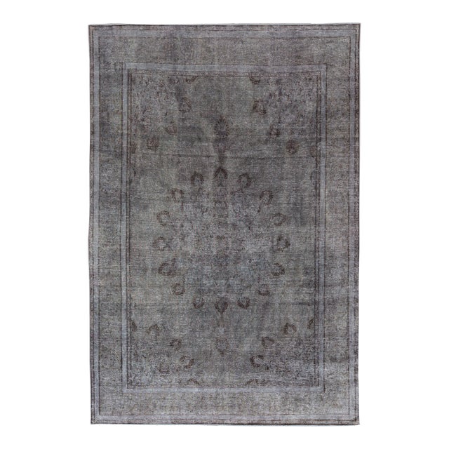 1960s Vintage Persian Distressed Handmade Medallion Gray Wool Rug For Sale