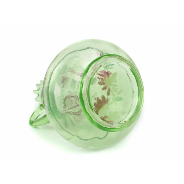 Early 20th Century Large Hand Blown Uranium Glass Pitcher With Ruffle Rim Chairish