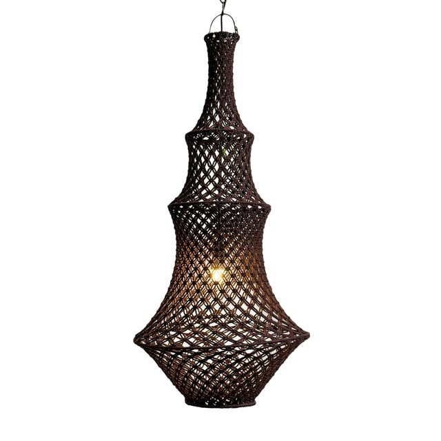 Impressive hand knotted macrame pendant light in a rich chocolate brown color. Wonderful in groupings of different sizes...