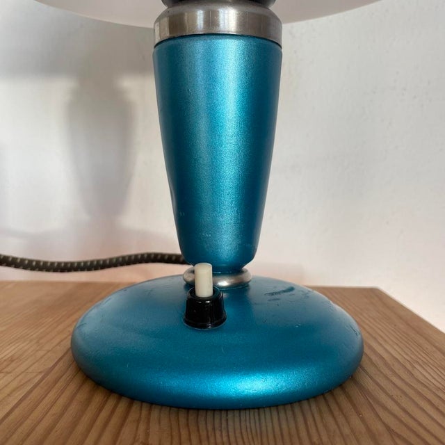 1960s Mid-Century Modern Mushroom Table Lamp in Blue Metal, 1963 For Sale - Image 5 of 12