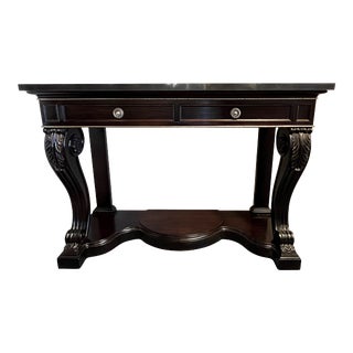 Ralph Lauren Clivedon Console Table in Ebony Finish With Black Granite Top For Sale