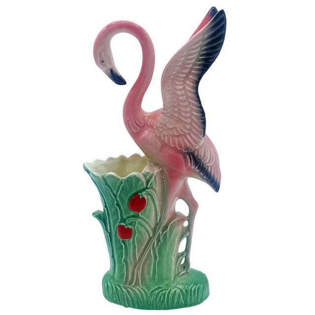 1950s Mid-Century "Lovers" Pink Flamingo Ceramic Tabletop Vase Set by Leftons- Set of 2 For Sale - Image 5 of 17