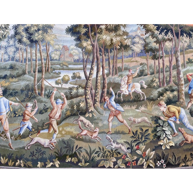 1900 - 1909 1990s Tapestry With Hunt Scene For Sale - Image 5 of 10