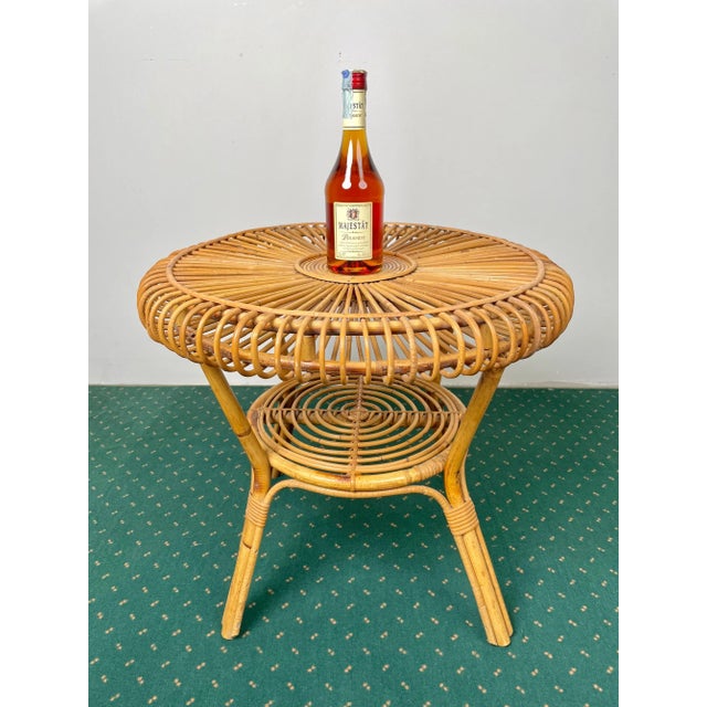 Wood Mid-Century Round Rattan & Bamboo Coffee Table, Italy, 1960s For Sale - Image 7 of 13