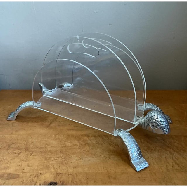 Vintage Lucite and Metal Turtle Magazine Rack For Sale - Image 11 of 12