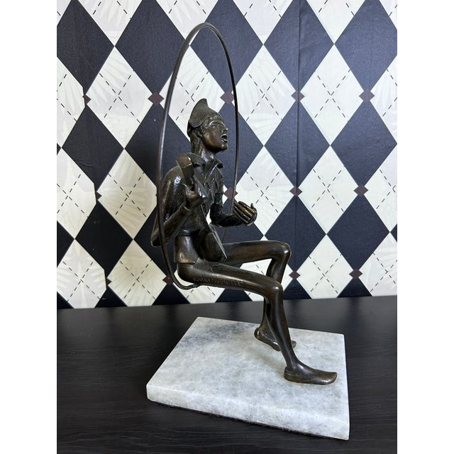 Signed Gustavo Gutierrez Bronze Harlequin Musician Sculpture on Marble Base, Edition 7/10 For Sale - Image 4 of 18