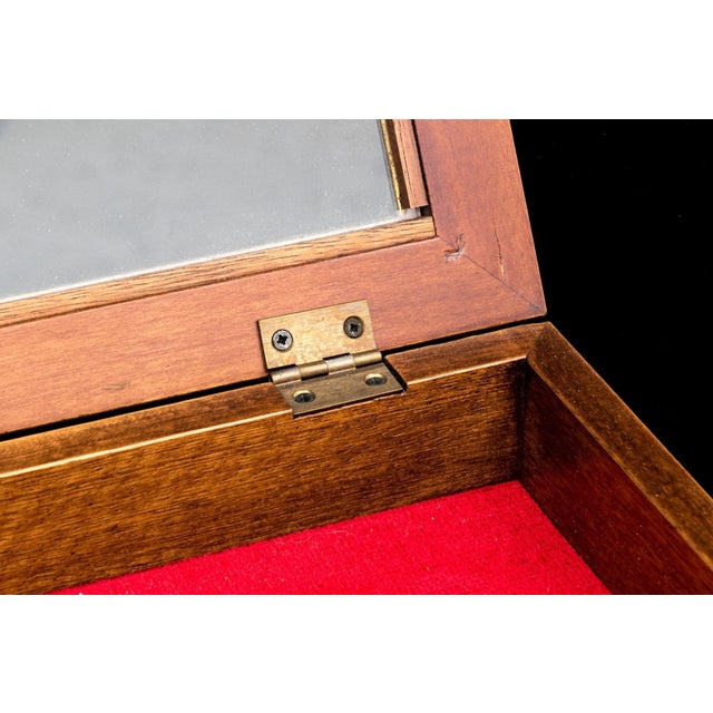 Wood Vintage Tabletop Burl Wood and Glass Keyed Collector’s Display Box For Sale - Image 7 of 18