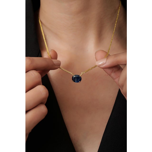 4.33ct DeepBlue Sapphire Early 20th Century Necklace With 14k Solid Gold Curb Chain For Sale - Image 9 of 17