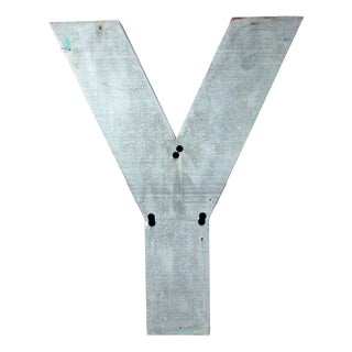 Large Vintage Industial Czechoslovakian Letter Y in Zinc, 1950s For Sale