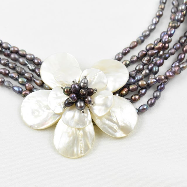 Gemstone Freshwater Pearl and SeaShell Multi Strand Choker Necklace For Sale - Image 7 of 9