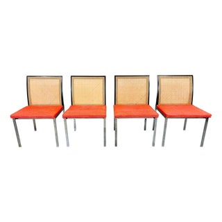 4 Paul McCobb for Lane Cane Back and Chrome Steel Dining Chairs For Sale