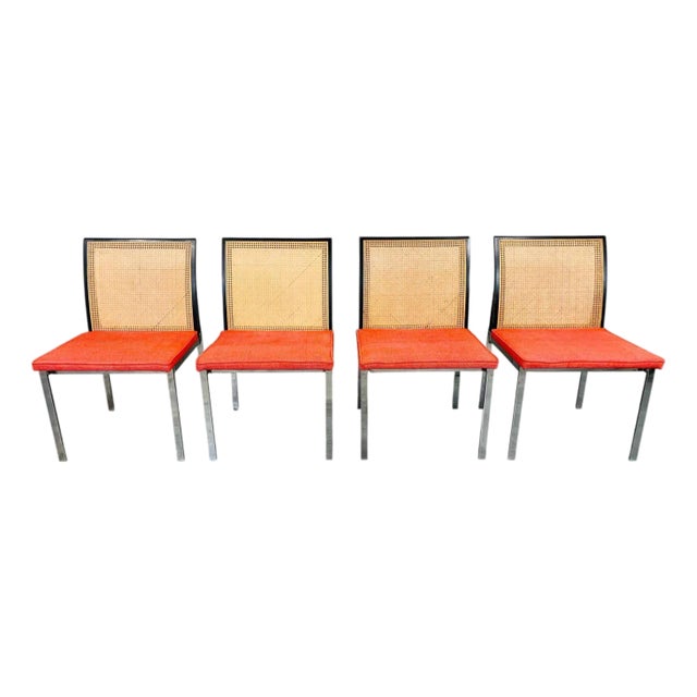 4 Roland Carter for Lane Cane Back and Chrome Steel Dining Chairs For Sale