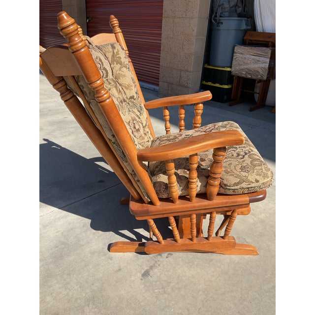 Vintage Solid Wood Windsor-Style Glider Rocking Chair With Tufted Cushions For Sale In San Diego - Image 6 of 9