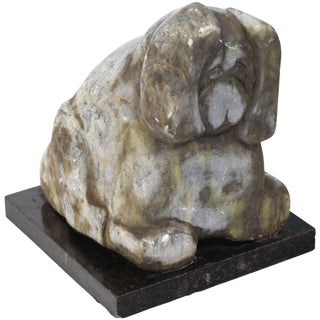 Signed Carved Marble Sculpture of Dog For Sale