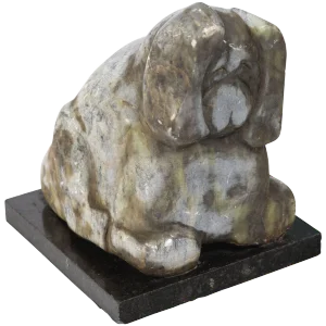 Signed Carved Marble Sculpture of Dog