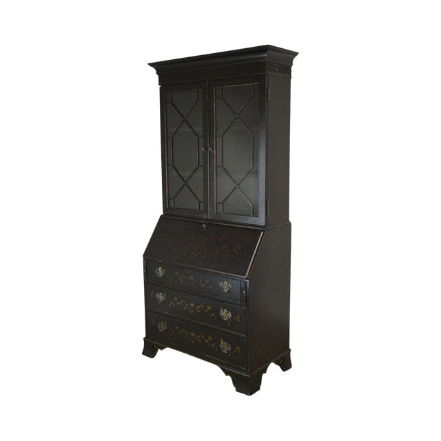 Ethan Allen Black Paint Decorated Chippendale Style Secretary Desk Chairish