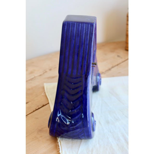 1960s Vintage Blue Glazed Ceramic Mantel Clock, 1960s For Sale - Image 5 of 8