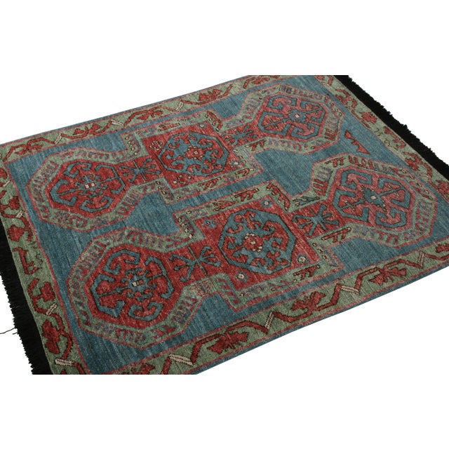 Tribal Rug & Kilim Tribal Style Rug, Red and Blue Geometric Pattern, 8x9 For Sale - Image 3 of 6