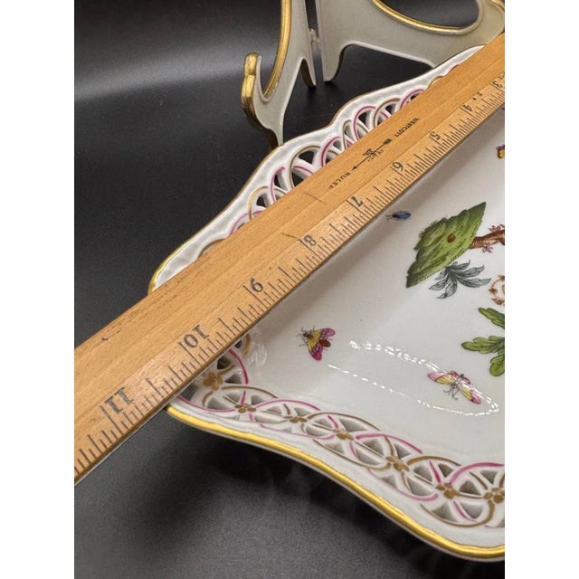 Mid 19th Century Mid 19th Century Herend Rothschild Bird Triangular Reticulated Porcelain Tray, Hungary For Sale - Image 5 of 6