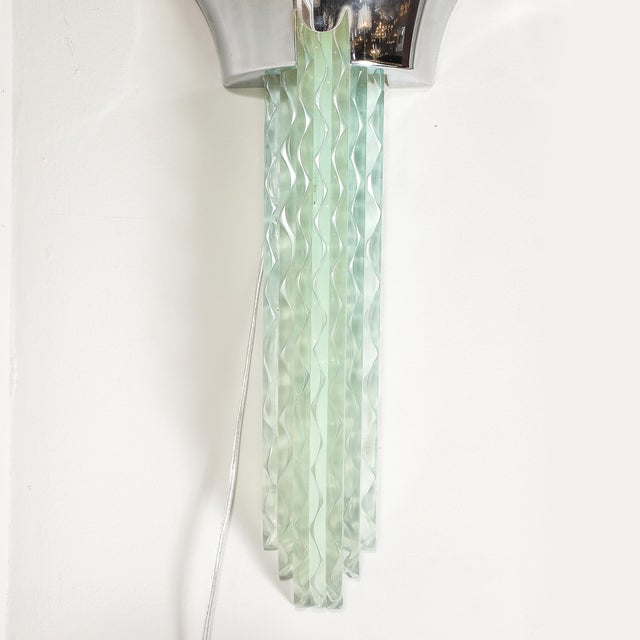 Metal Mid-Century Modernist Chrome & Lucite Waterfall Sconce by Karl Springer For Sale - Image 7 of 17